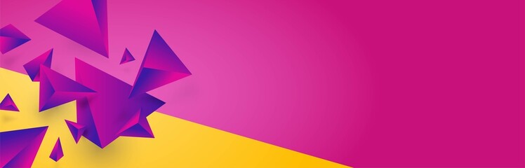 Banner flying 3d pyramid geometric elements triangles red and yellow color vector © vectorboom