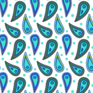 
Paisley pattern with elements in blue-green tones