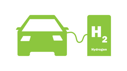Green hydrogen car and filling station vector illustration icon