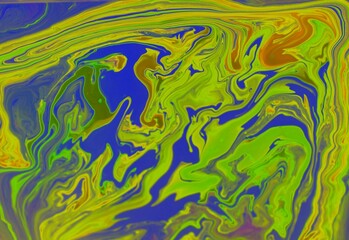 Abstract Blue-yellow marble background. Acrylic texture with marble pattern. Mixing colors creates an interesting structure. It is well suited for laptop background and wallpaper, fabric