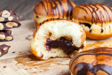 soft delicious donuts with chocolate filling