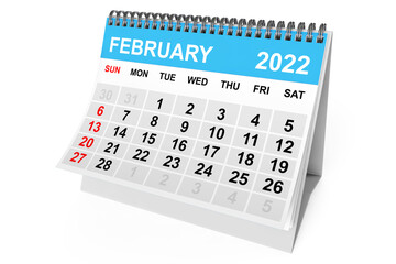 2022 Year February Calendar. 3d Rendering