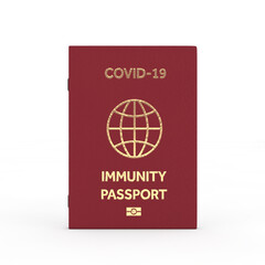  Red Travel Health Immune Passport with Gold Yellow Sign and Biometric Icon. 3d Rendering