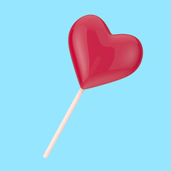 Love Concept. Red Heart Lollipop Candy. 3d Rendering