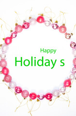 Christmas pink background with balls and place for an inscription