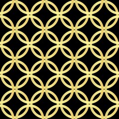Fototapeta premium Gold line circles, seamless pattern on the black background. Vector illustration. Wrapping paper.