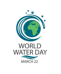 Fototapeta premium world water day greeting poster with earth and splash isolated on white background