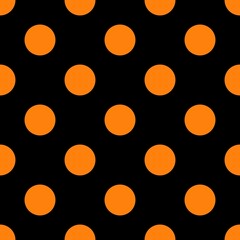 Orange polka dots, seamless pattern on black background. Vector illustration. Happy Halloween. © Sudakarn