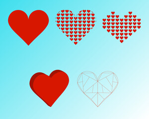 Assembling red graphic hearts for greetings