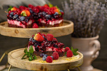 Chocolate cake with berries on top