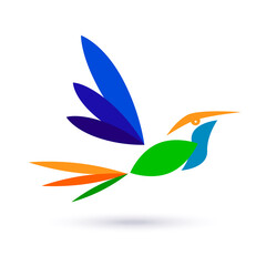 Vector hummingbird logo. On white background.