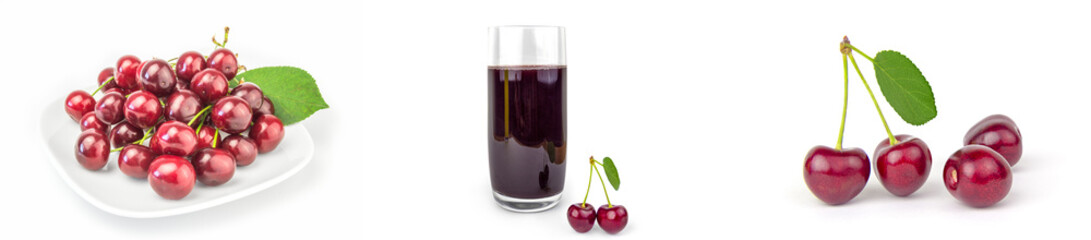 Collage of Ripe cherry isolated on a white background cutout