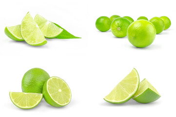 Group of limes over a white background