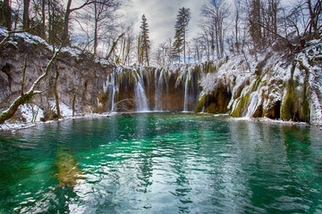 Plitvice lakes national park in Croatia in winter