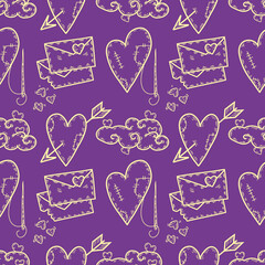 vector pattern and decoration for textiles, covers and packaging.
Enamored hearts and clouds.