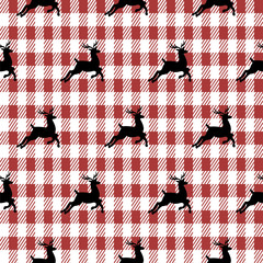 Christmas red and white holiday wrap deers plaid paper seamless pattern design