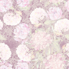Seamless pattern of pink flowers.