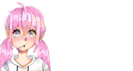 Cute fashion girl with pink hair.