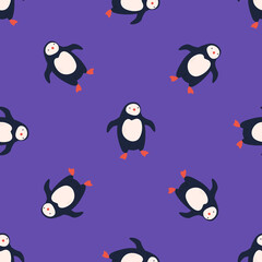 Vector seamless pattern with cute funny penguins
