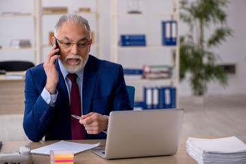 Old male employee working in the office