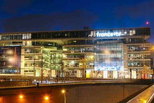 Paris, France. December 18. 2021. View on modern glass building. Office of the France Television group.