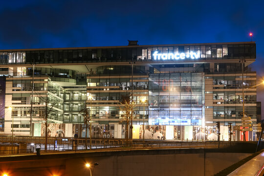 Paris, France. December 18. 2021. View on modern glass building. Office of the France Television group.