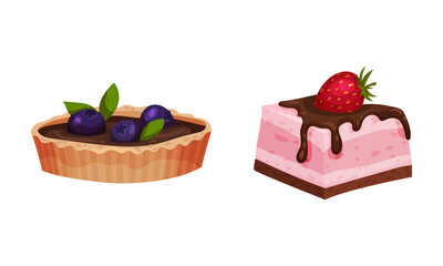 Delicious cupcakes with berries set. Sweet baked desserts vector illustration