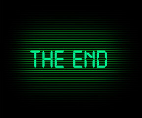 A digital illustration with fading glowing green lines and the words "THE END" in the middle. Black background.