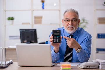 Fototapeta premium Old male bookkeeper working in the office
