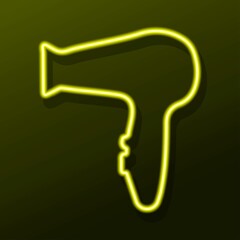 hair dryer neon sign, modern glowing banner design, colorful modern design trend. Vector illustration.