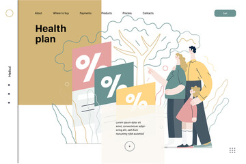 Health plans - medical insurance web template. Modern flat vector