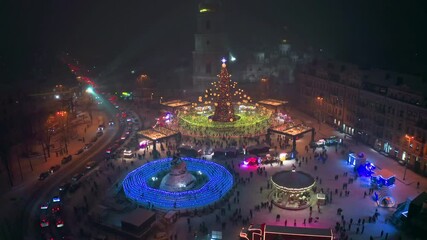 Christmas city view night pine new year holiday party