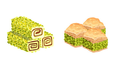 Middle east deserts set. Traditional oriental cuisine sweets vector illustration