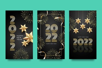 realistic new year instagram stories collection abstract design vector illustration