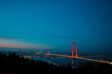 Istanbul background photo. Istanbul Bosphorus Bridge at dusk with copy space