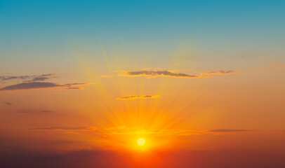 Gorgeous panorama scenic of the sunrise on the orange sky