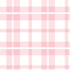 Pink watercolor plaid pattern. stripes, girly gingham seamless tartan texture, spring picnic table cloth, plaid. vector checkered summer paint brush strokes.