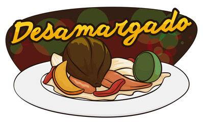 Plate with Traditional Colombian Dish called Desamargado, Vector Illustration
