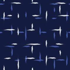 Blue stripe seamless pattern. watercolor line tartan texture. Japanese motif vector plaid checkered fabric, hand drawn brush strokes background