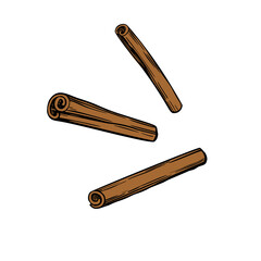 Cinnamon set in sketch style. White background. Line art. Vector illustration element. Cooking drawing.