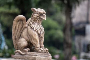 Gargoyle statue, chimeras, in the form of a medieval winged monster, from the royal castle in Bana hill, tourism site in Da Nang, Vietnam