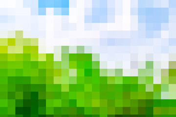 White and blue at the top and green at the bottom pixel layers