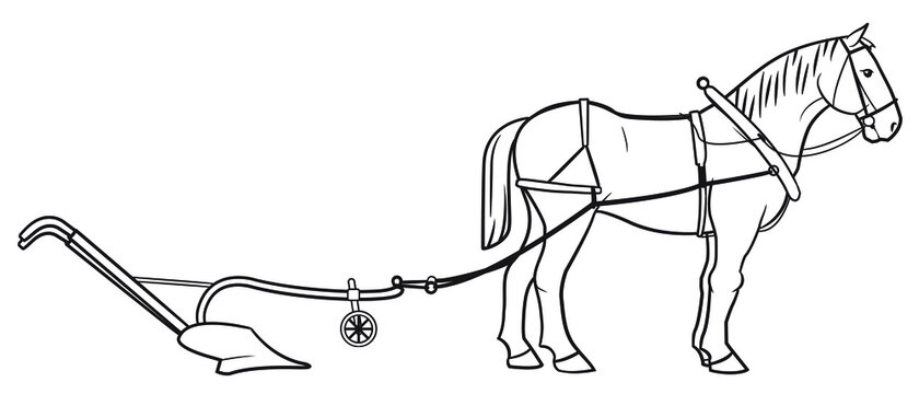 Plow horse outline stock illustration.