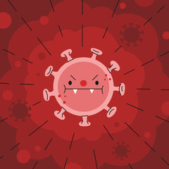 Angry red coronavirus on a red background.