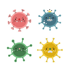 Angry cartoon style viruses vector set.