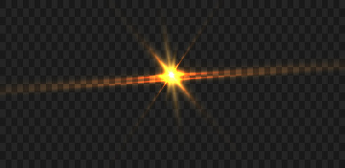 Transparent yellow light effect. The star flashed with sparkles with many particles.