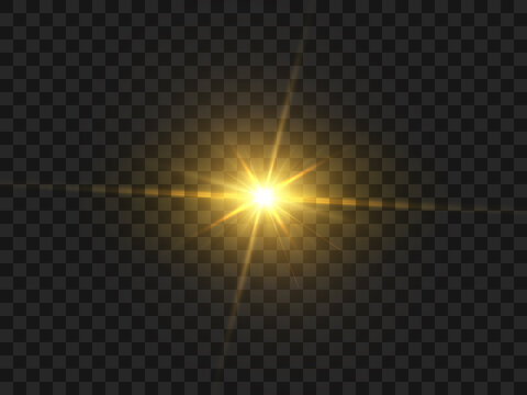 Transparent yellow light effect. The star flashed with sparkles with many particles.