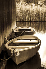 old row boat at a lake