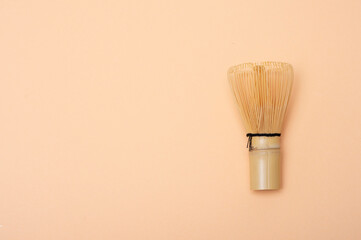 Bamboo chesen on beige color background. Japanese tea ceremony concept