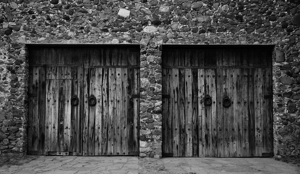 Puerta antigua de madera en blanco y negro